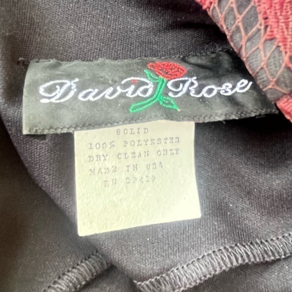 Vintage David‎ Rose Maroon Lace Black Midi Dress Padded Shoulders LS Formal - Picture 6 of 11